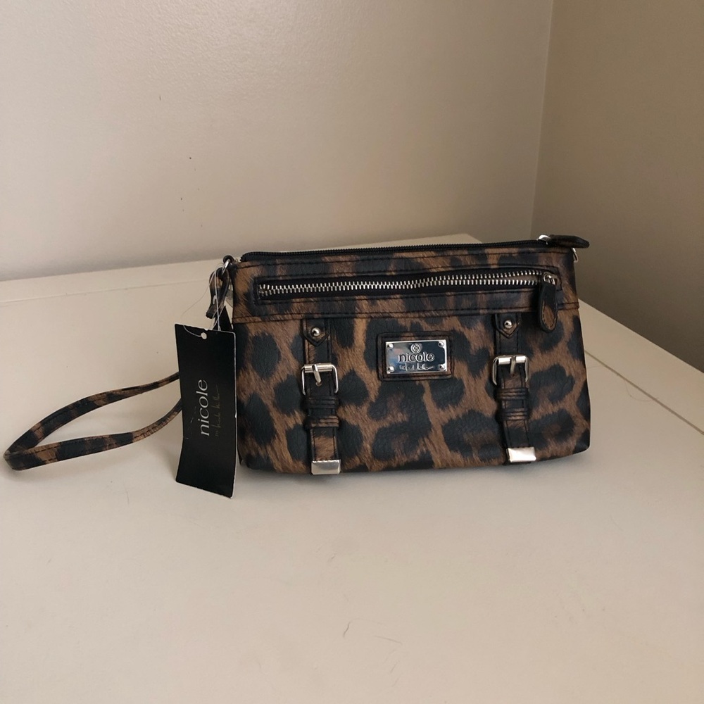 Nicole Leopard Print Clutch Wristlet with Black Accents